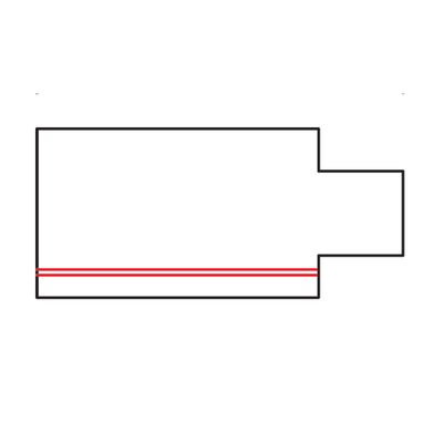 LED lighting company logo: black rectangular outline with a right notch; red horizontal line through the centre, symbolising energy efficiency and modern design.