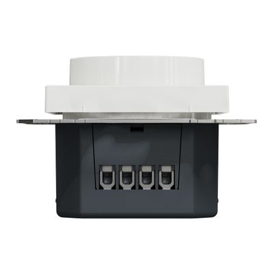 Close-up of LED light switch, visible connectors and wiring, with white wall in the background.