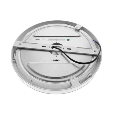 Rear view of a round LED ceiling light with metal base and black wire, ideal for modern home lighting solutions.