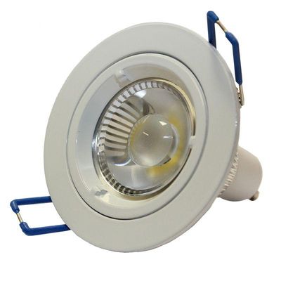 Ceiling mounted LED luminaire with white housing and blue holders, ideal for modern interiors. Energy efficient and stylish lighting solution.