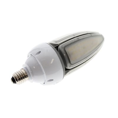 LED incandescent light bulb with spiral base and clear plastic housing with rectangular LED panels on a white background, ideal for energy efficient lighting.