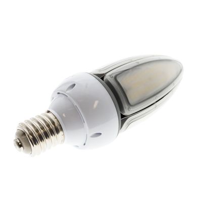 LED lamp with metal screw base and elongated shape with white base, ideal for energy efficient lighting solutions.