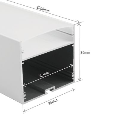 Schematic of a white rectangular channel for LED lighting, dimensions: 90x80x2000mm, internal width 80mm. Ideal for efficient lighting installations.