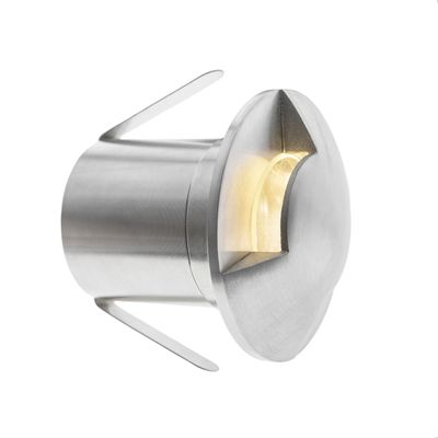 Close-up of a modern circular recessed LED luminaire with metallic finish and side chimneys, perfect for contemporary lighting solutions.
