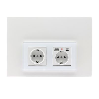White socket for LED lighting, USB Type-A/Type-C ports, Euro sockets. Ideal for modern lighting.