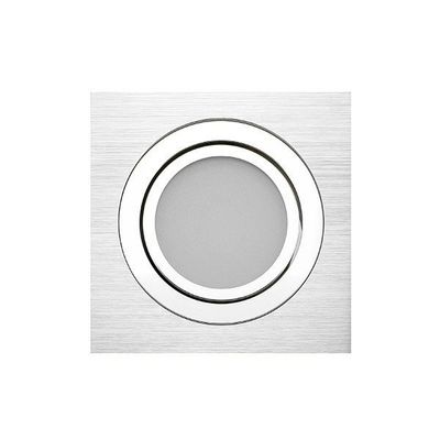 Silver coloured square recessed ceiling light with round centre design for elegant interiors.