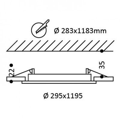 Technical diagram with detailed circular hole-cutting dimensions for the luminaire, exact dimensions and installation instructions. Ideal for LED lighting.