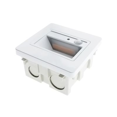 White rectangular LED wall light with motion sensor for outdoor/indoor use, presented on a white background. Energy efficient and modern lighting solution.