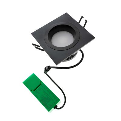 Rectangular recessed LED luminaire, black body, fixed wiring, green electronic module - a modern and energy efficient lighting solution.