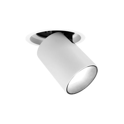 Adjustable white recessed ceiling spotlight with cylindrical top for LED lighting solutions. Perfect for a modern and stylish home or office interior.