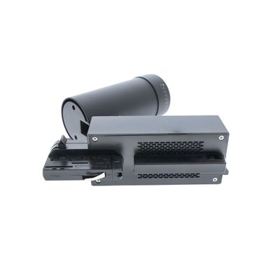 Black cylindrical LED light with an open battery compartment, showing the battery inside at an angle on a white background.