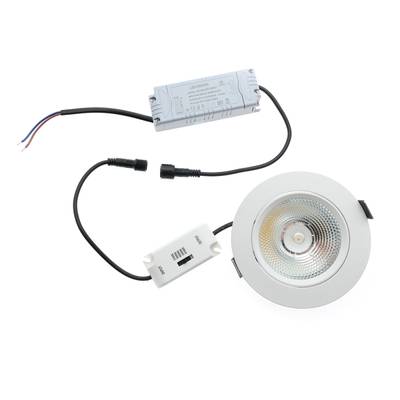 Energy-efficient round LED downlight with controller and wiring, ideal for modern lighting solutions, with white background. Perfect for home or office use.