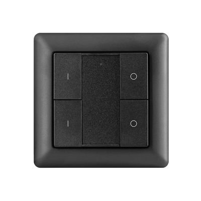 Alternative text: 'Black light switch with four buttons on a white background, ideal for controlling LED lighting