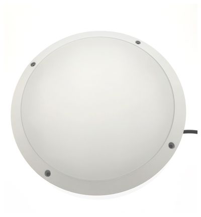 Minimalist round white LED ceiling light with four visible screws.