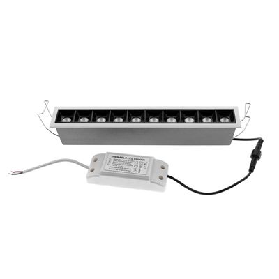 Rectangular LED luminaire with multiple lamps, white dimmable controller and connecting wires for customizable lighting.