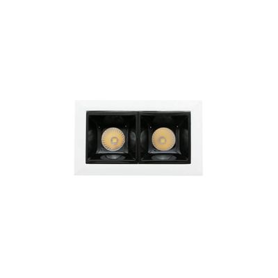 Alternative text: "Elegant rectangular recessed ceiling light with two round LED lamps for modern and efficient home lighting solutions.