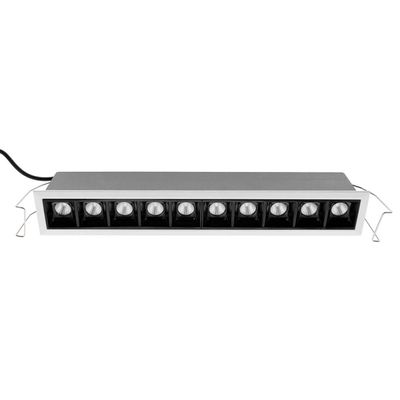 Rectangular LED luminaire from the front with 10 lights in a metal housing; side brackets visible. Ideal for contemporary lighting needs.