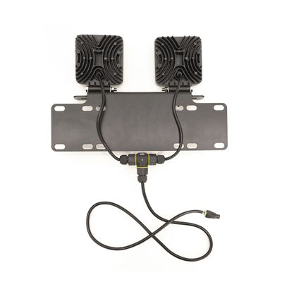 Dual LED lights with mounting bracket and plug-in wires for quick vehicle installation - energy efficient, bright, durable.