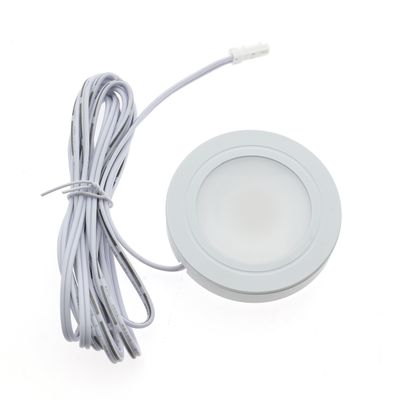 Round LED disc light with twisted white cable, insulated on a white base. Perfect for energy efficient, modern lighting solutions.