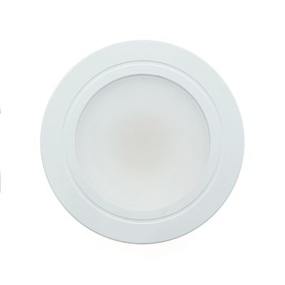 LED ceiling light, round and white with flat frosted cover; ideal for modern home lighting solutions. Energy efficient and stylish design.