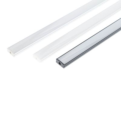 Optional text: three aluminium LED strip channel options in white and black on a white background, ideal for contemporary lighting solutions.
