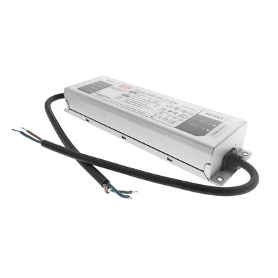 Rectangular metal LED power supply with visible wiring and labelled specifications, ideal for improving LED lighting installations.