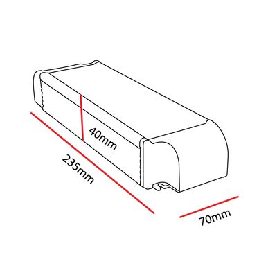 Rectangular LED luminaire outline with dimensions: length 235 mm, width 70 mm, height 40 mm; ideal for compact lighting solutions.