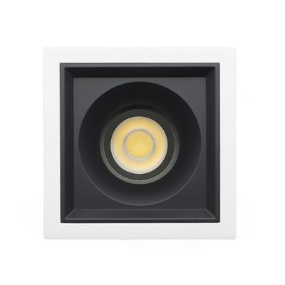 Rectangular recessed ceiling light with round LED bulb, black and white body, modern design for efficient lighting. Perfect for home or office lighting.