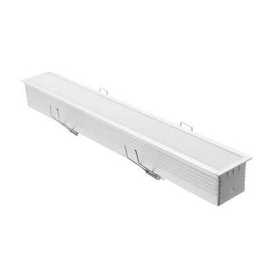 Rectangular white LED ceiling light with ribbed design and mounting clip for modern lighting solutions.