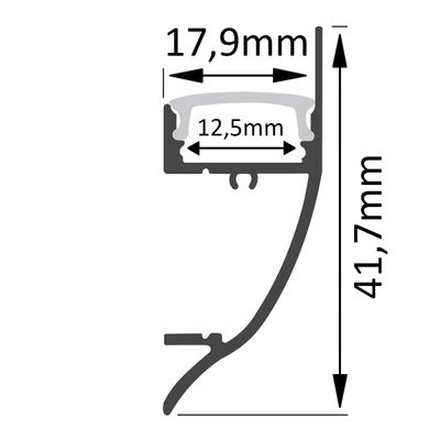 Cross-sectional drawing of the LED luminaire bracket with dimensions: 17.9 mm width, 12.5 mm internal space and 41.7 mm height for precise installation.