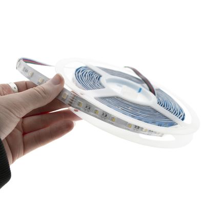 Hand-held LED strip lights with visible bulbs on a white background present energy-efficient lighting options for domestic and commercial use.