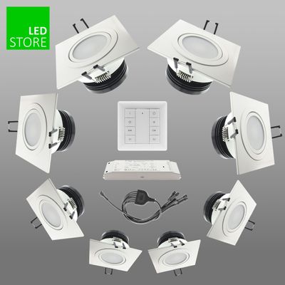 Rectangular recessed LED lights in a circle with remote control and wiring. The green "LED STORE" logo is displayed in the corner.