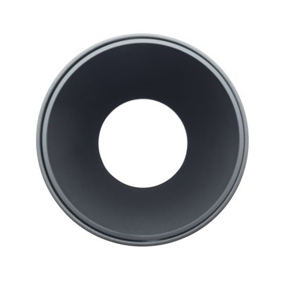 Top view of a circular, funnel-shaped black LED base with bright white centre for home or commercial lighting solutions.