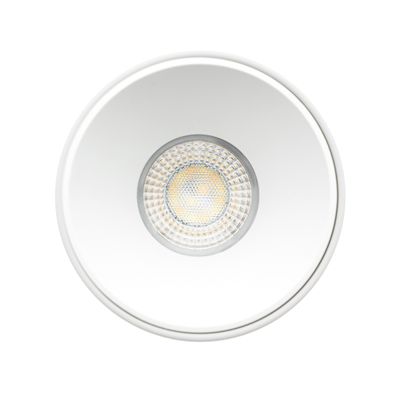 Close-up of a circular recessed LED ceiling light, showcasing its bright, warm glow and perfect for energy-efficient home lighting solutions.