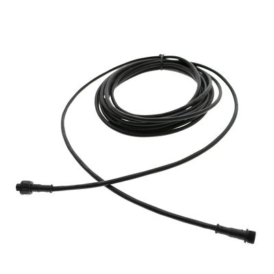 Black twisted pair cable with double connector against a white background for LED lighting solutions.