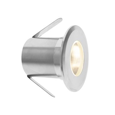 Alternative text: small silver coloured recessed LED luminaire with adjustable side brackets, ideal for energy efficient home or office lighting solutions.