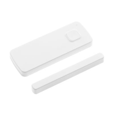 Intelligent door sensor, white rectangular design with two components; the larger piece has a button-like element. Ideal for safe LED-lit environments.