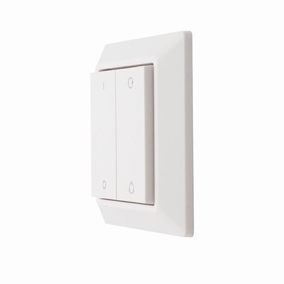 "White double light switch at an angle with white background for LED lighting movement. Ideal switching solution for modern interiors.