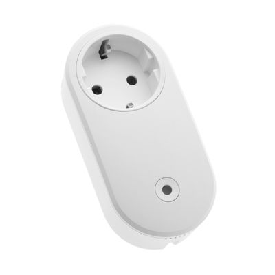"Smart plug adapter with round connector and button, white design, right angle with white background - ideal for LED lighting automation.