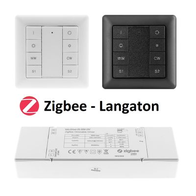 Wireless Zigbee light switch kit, black and white and control unit, ideal for intelligent LED lighting control.