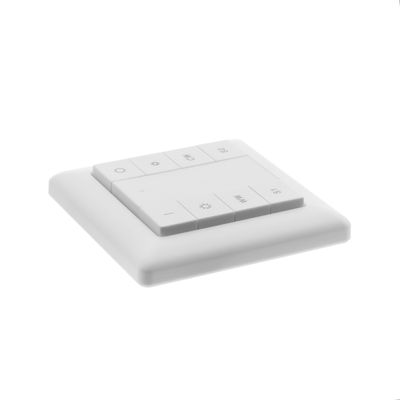 Intelligent LED light switch, wall-mountable and white, with multiple control buttons for power, brightness and mode selection.