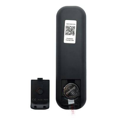 Black remote control with open battery compartment revealing CR2025 battery, suitable for LED lighting control.