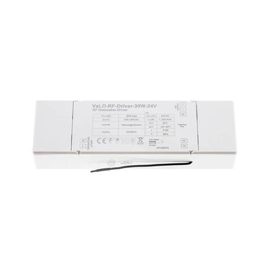 RF dimmable LED controller 30W-24V, VaLO-RF controller with product information and black wire for efficient lighting control.