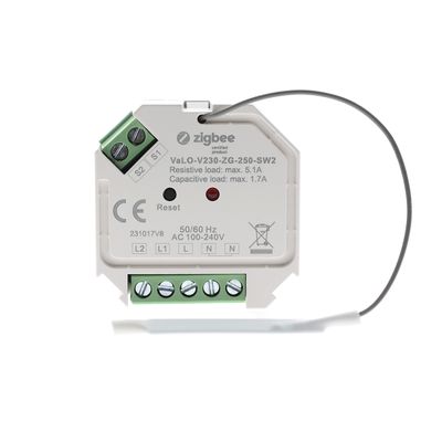Two-channel wireless Zigbee on-off receiver for LED lights, 230V, max. 250W