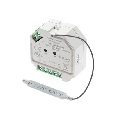 Curtain motor controller, white/grey with multiple connections and "temp 125°C" cable, LED lighting stock required.