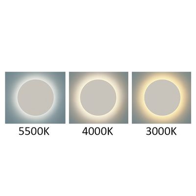 Three LED lights displaying colour temperatures of 5500K (cold white), 4000K (neutral white) and 3000K (warm white) in separate circular arrangements.
