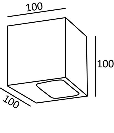 A diagram of a cube with 100 units on each side illustrates the exact dimensions for spatial planning of LED lighting installations.