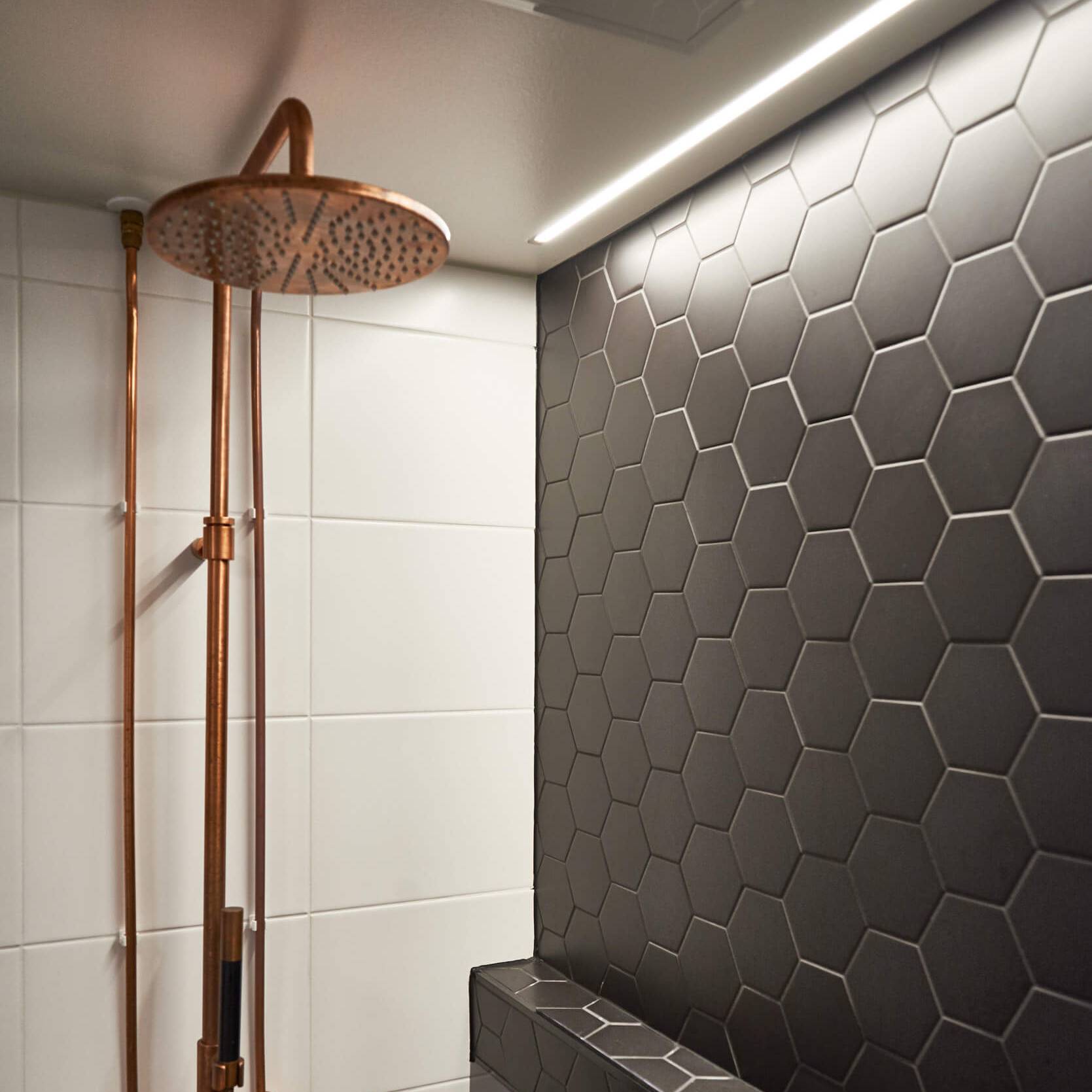 Cosy bathroom with fireplace