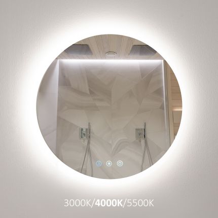 LED bathroom mirror light — Round MOON 600, water resistant IP55, 11W, 3000-4000-5500K, high CRI95