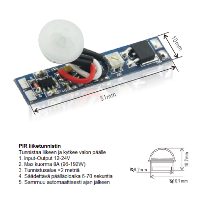 LED strip PIR switch 12-24V, max. 72W
